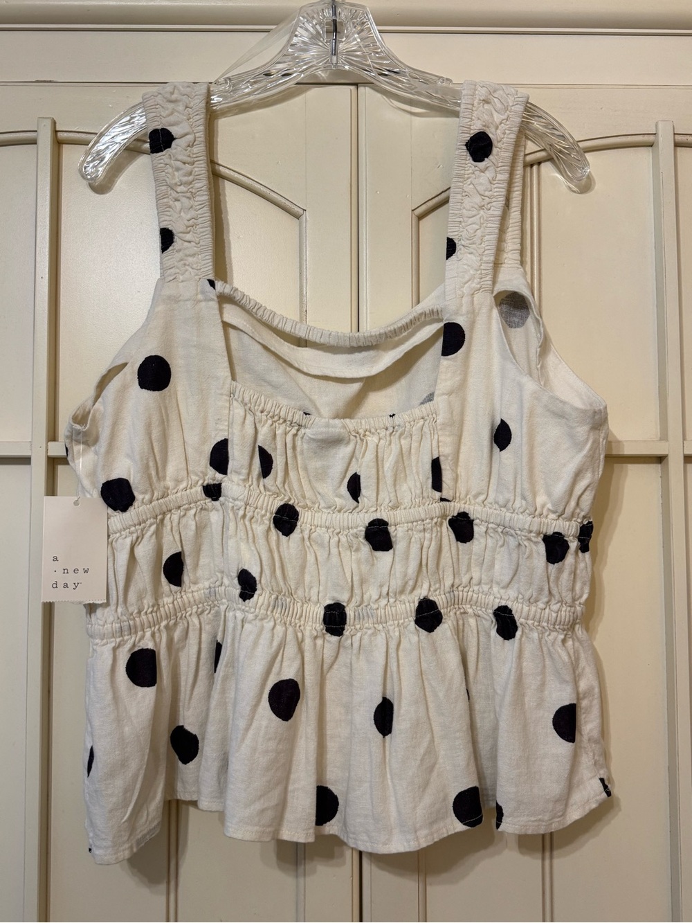 White Polka Dot Sleeveless Peplum Top NWT - Picture 2 of 3